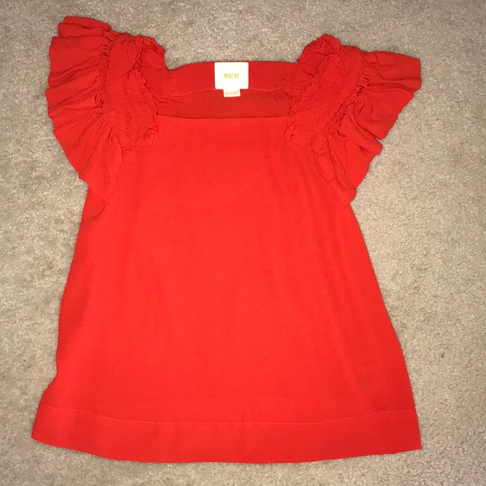 Orange Anthro Maeve Top with ruffled cap sleeve